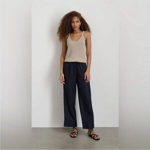Alex Mill Riley Elastic Waist Linen Pants Navy Blue size XL